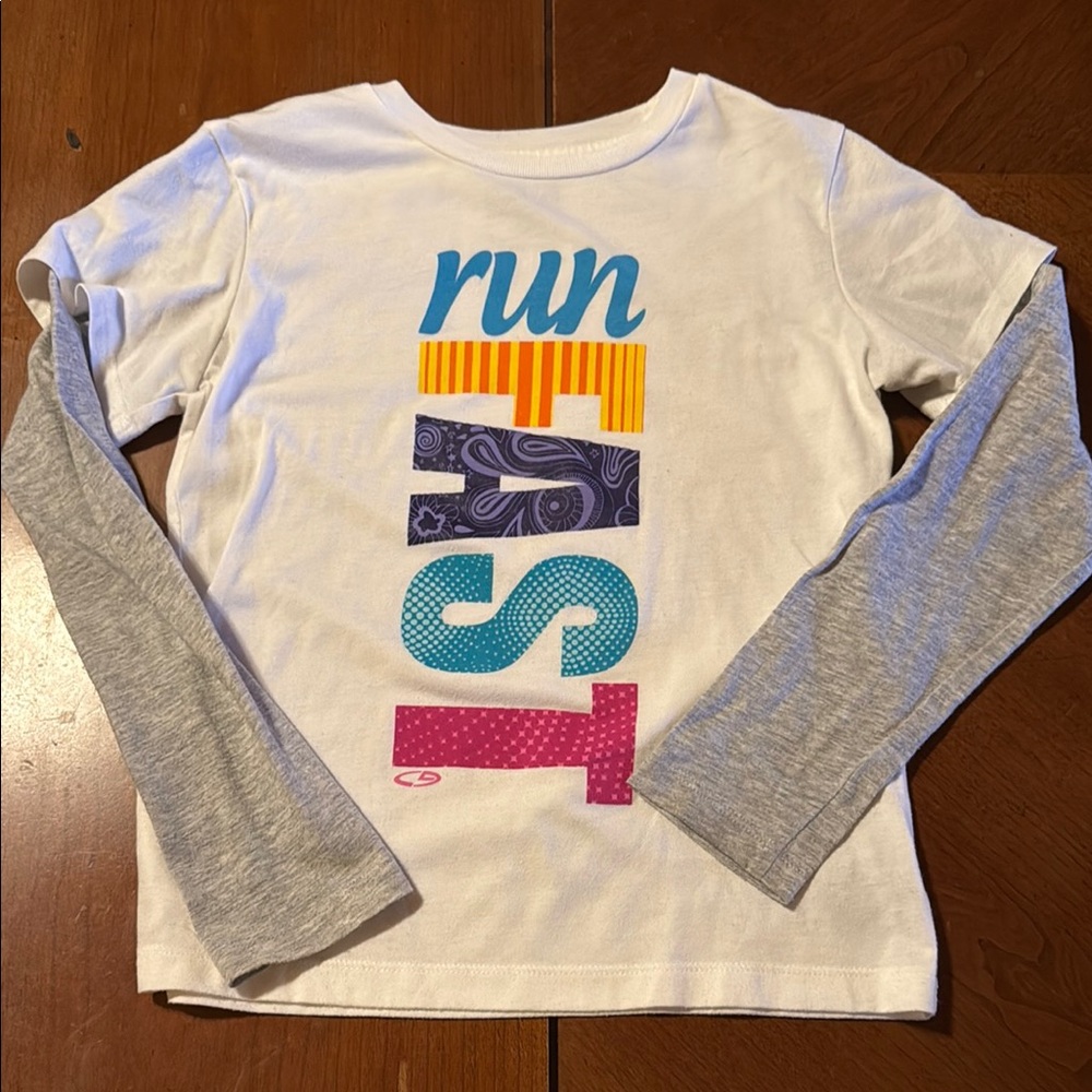 Girls Champion White and Gray Long Sleeve Tee Sporty Design